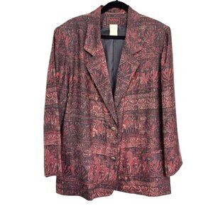 Vtg PATINA INTERNATIONAL 100% Silk Artsy Blazer Jacket Women‎ Large Multicolor